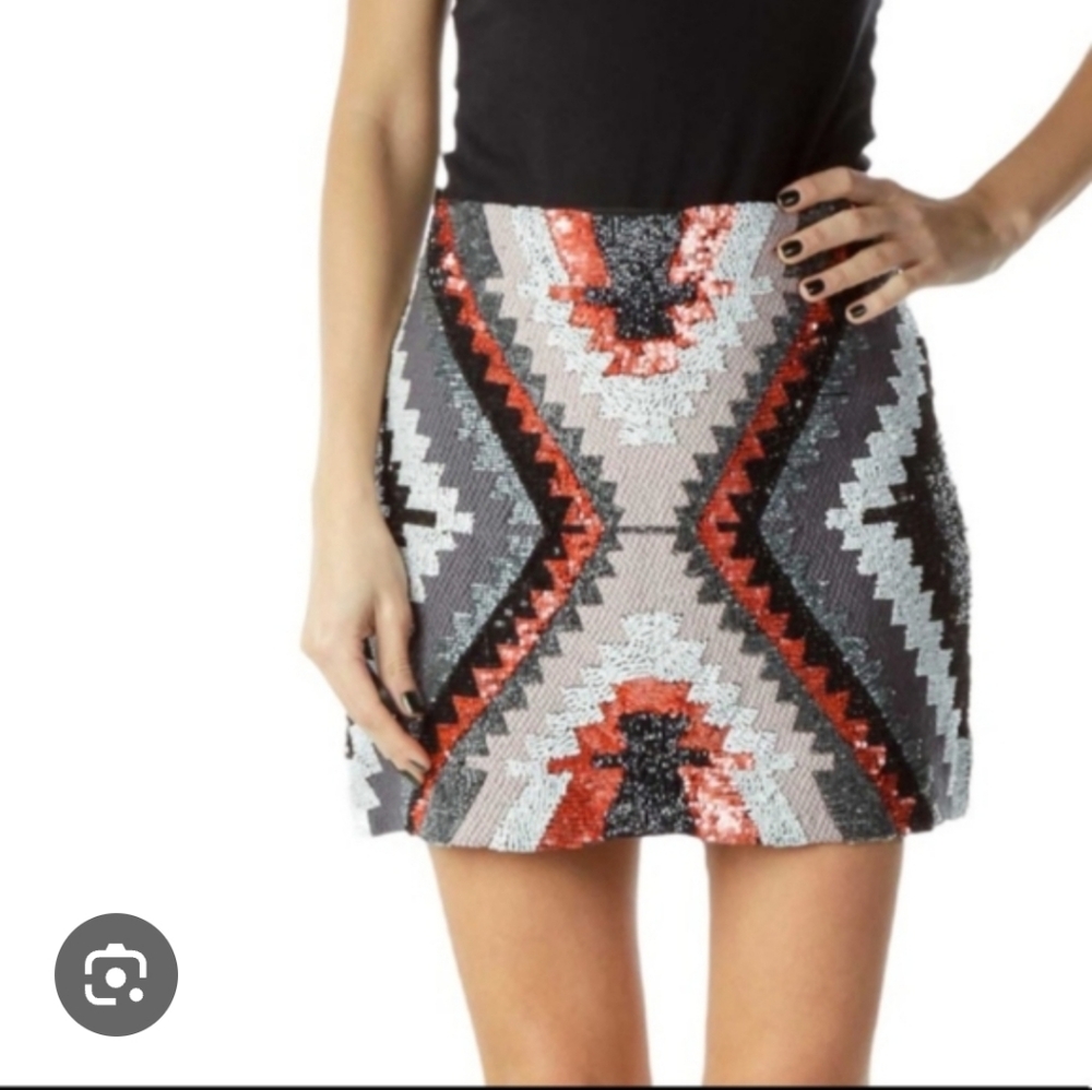 Zara Multicolor Geometric Beaded Skirt Festival Vibes COACHELLA Sz M